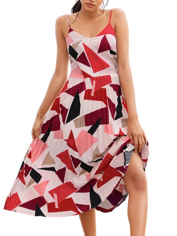 SHOPIQAT New Women's Sling Holiday Geometric Print A-Line Midi Dress - Premium from shopiqat - Just $9.800! Shop now at shopiqat